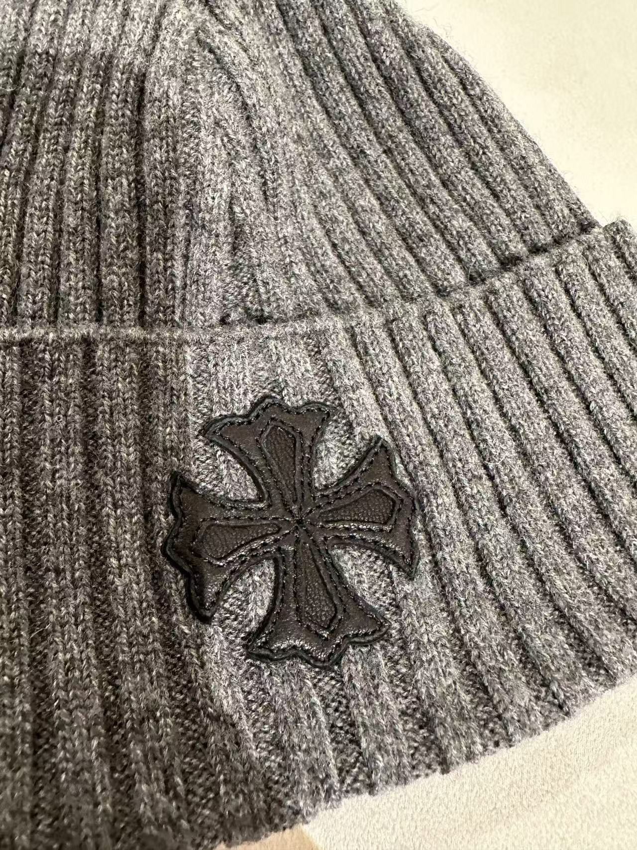 Chrome Hearts Chrome Hearts Gray Cashmere Leather Cross Beanie Size ONE SIZE - 3 Thumbnail