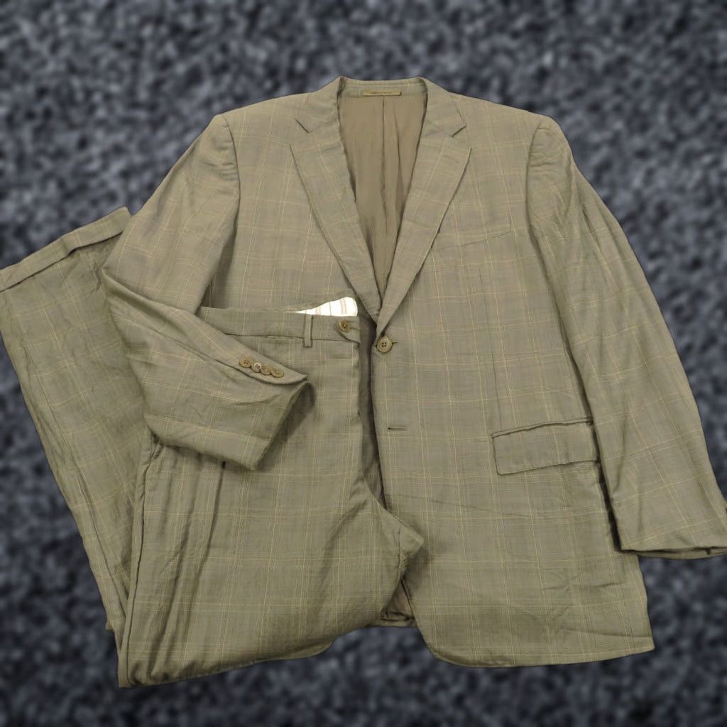 Ermenegildo Zegna Ermenegildo Zegna Trofeo Suit 46R Glencheck Wool Tan Jacket Cuffed Trouser 40x32 Size US 30 / EU 46 - 1 Thumbnail