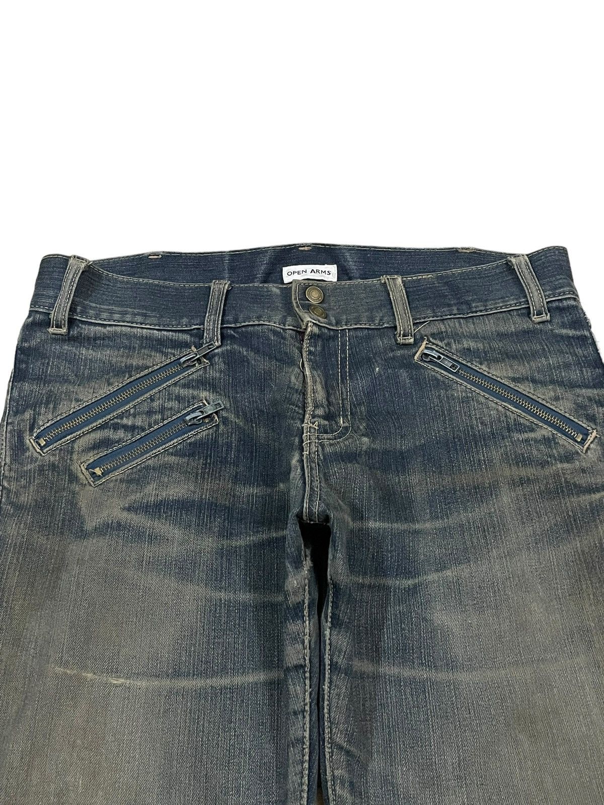 If Six Was Nine Vtg Japanese Multi Zip Bondage Style Mud Wash Ripped Jeans Size US 33 - 2 Thumbnail
