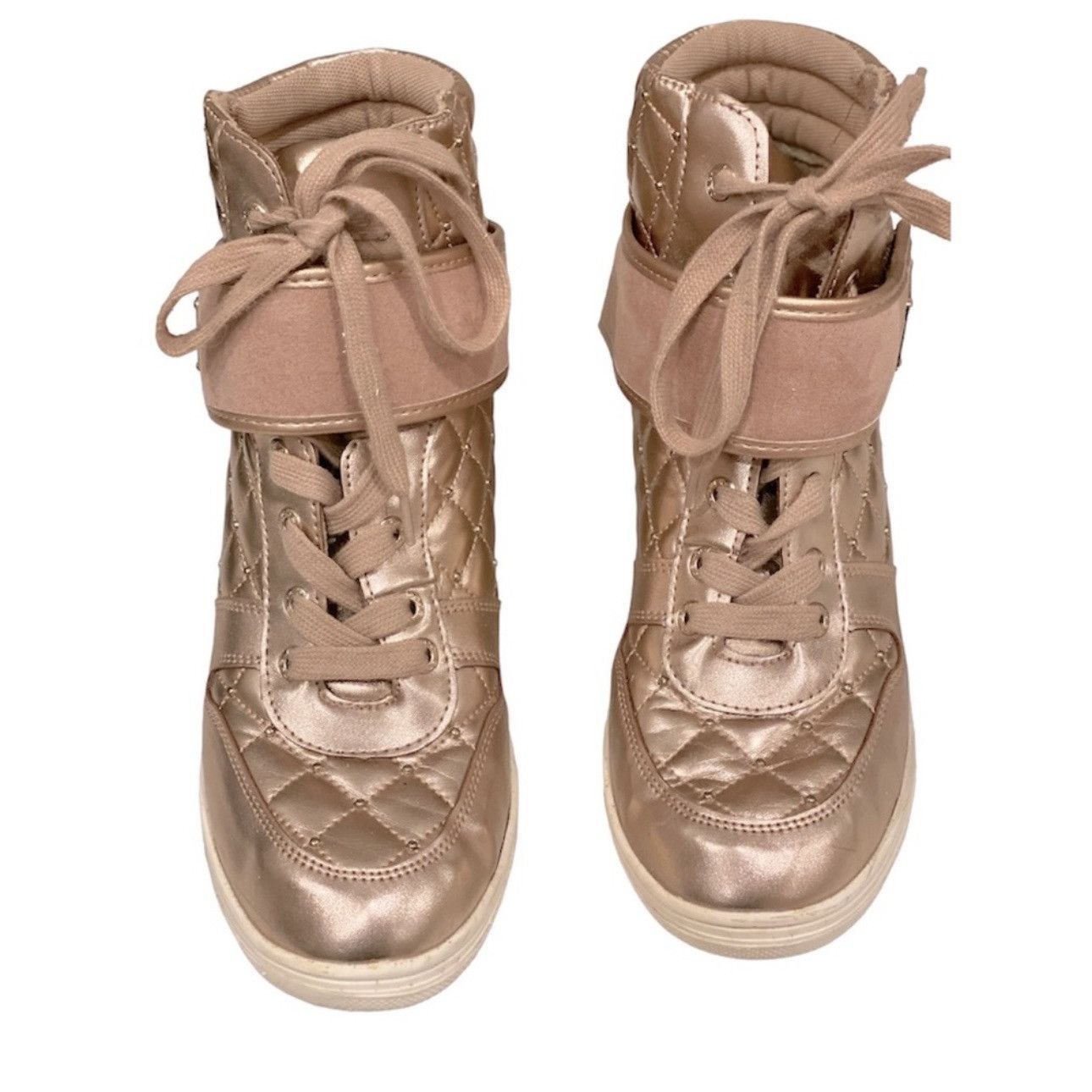 Bebe Retro Bebe Pink Rose Gold High Top Sneakers Wedge Shoes 7 Size US 7 / IT 37 - 3 Thumbnail
