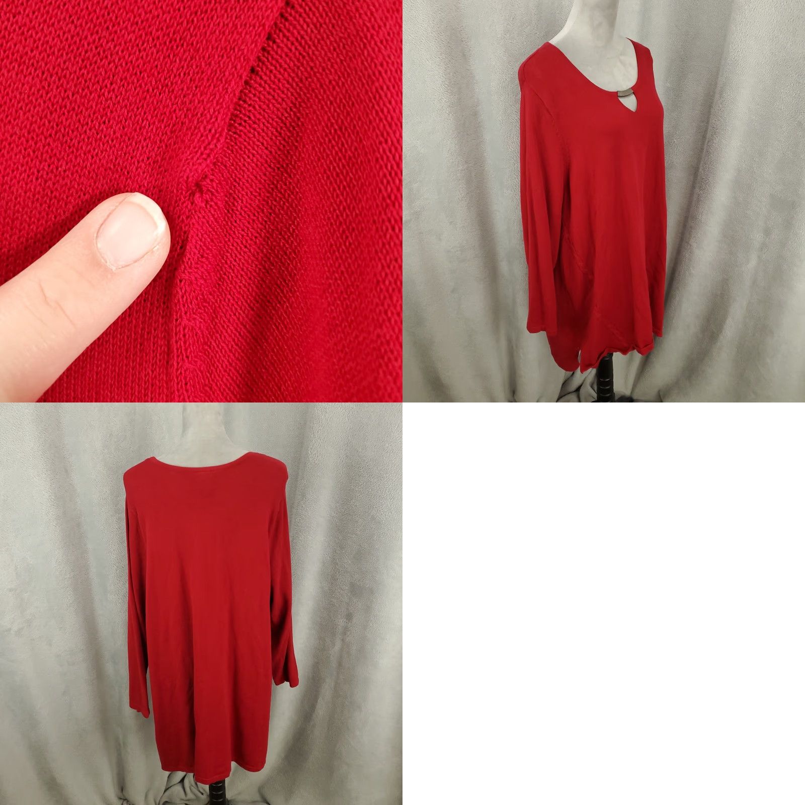 Vintage Catherines Blouse Tunic Womens 2X Red Knit 100% Cotton Long Sleeve V-Neck Casual Shirt Mens? Size XXL / US 16-18 / IT 52-54 - 8 Thumbnail