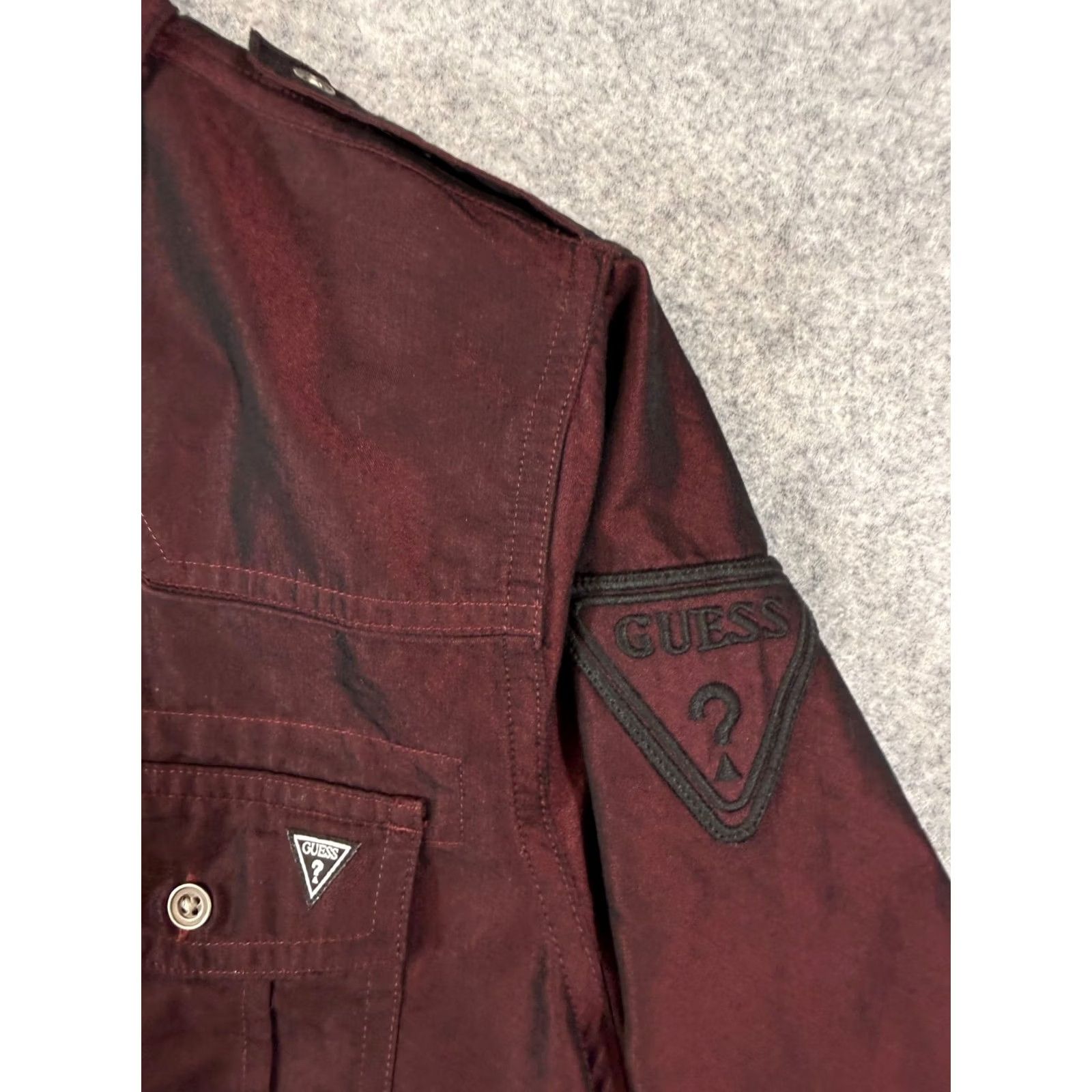 Guess VINTAGE Guess Iridescent Shirt Mens S Maroon Red Long Sleeve Shoulder Epaulets Button Up Pockets 90s Mens Size US S / EU 44-46 / 1 - 5 Thumbnail