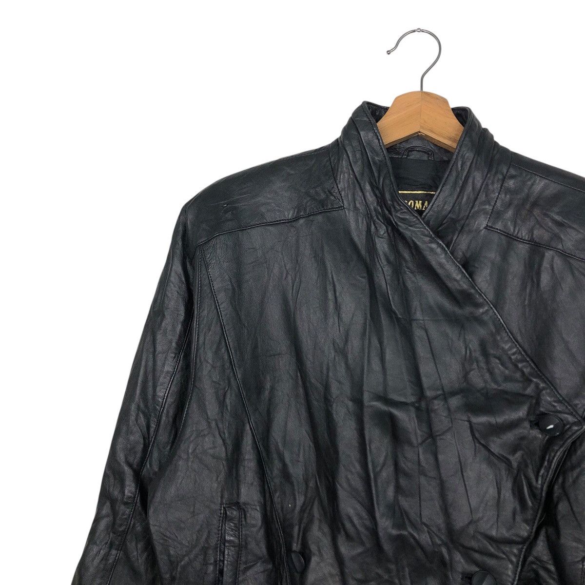 Genuine Leather 📌Rich Black Vtg Biker Leather Jacket Fromage Issey Miyake Size US M / EU 48-50 / 2 - 8 Thumbnail