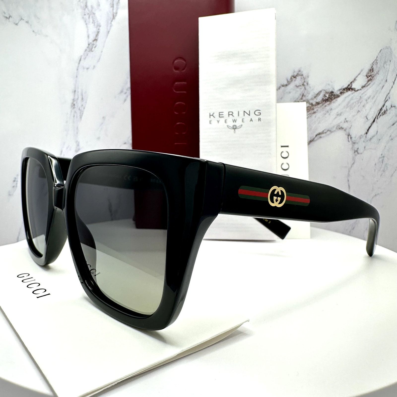 Gucci New GUCCI Sunglasses Black 54mm Square Gold GG Red Green Web Size ONE SIZE - 11 Thumbnail