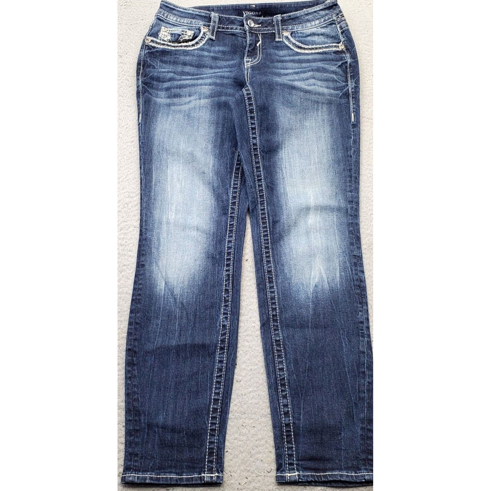Vintage VIGOSS Womens 6 Jeans Blue Denim Heritage Fit Embellished Pockets Boyfriend 5-Pocket Size 6/29 Stretch Casual Pants Size 28" / US 6 / IT 42 - 2 Thumbnail
