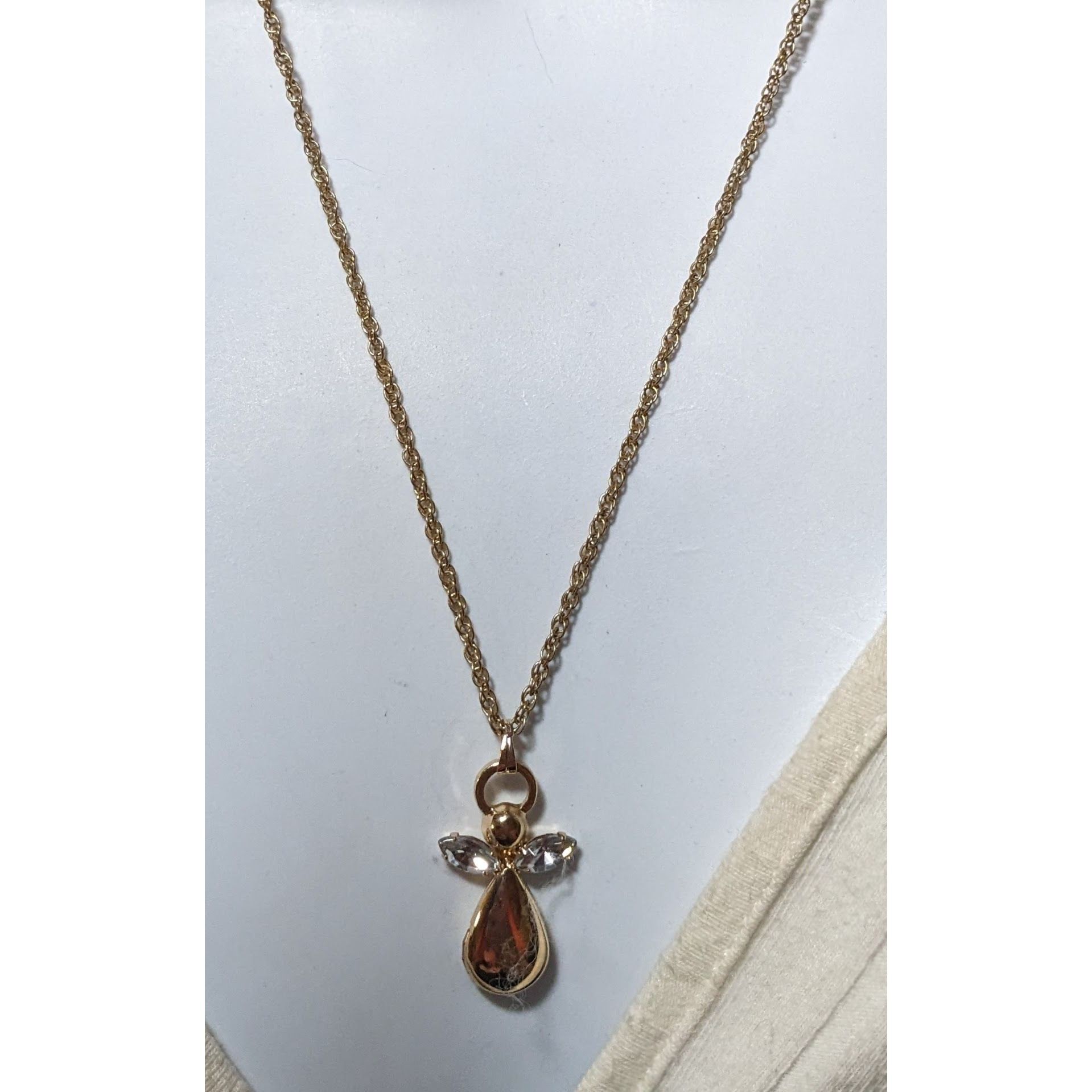 Other Gold Tone Gemmed Angel Pendant Necklace With Faux Pearl Exte Size ONE SIZE - 5 Thumbnail