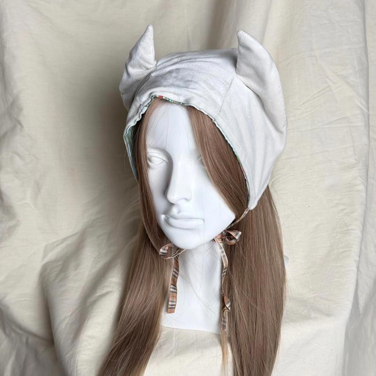 Japanese Brand Handmade Reversible Striped Pointed Devil Ear Bonnet Size ONE SIZE - 5 Thumbnail