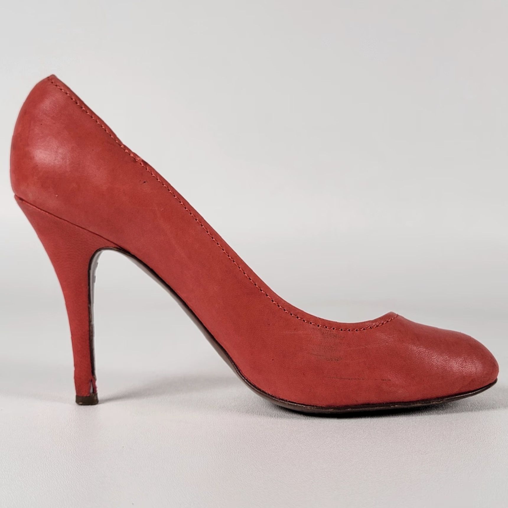 J.Crew J. Crew Pumps Coral Leather Heels Round Toe Slip On 9.5 Women City Modern Classic Colorful Stiletto Heel - Made in Italy Size US 10 / IT 40 - 6 Thumbnail