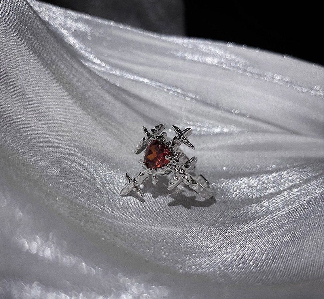 Jewelry Cross Red Crystal Ring Size ONE SIZE - 2 Thumbnail