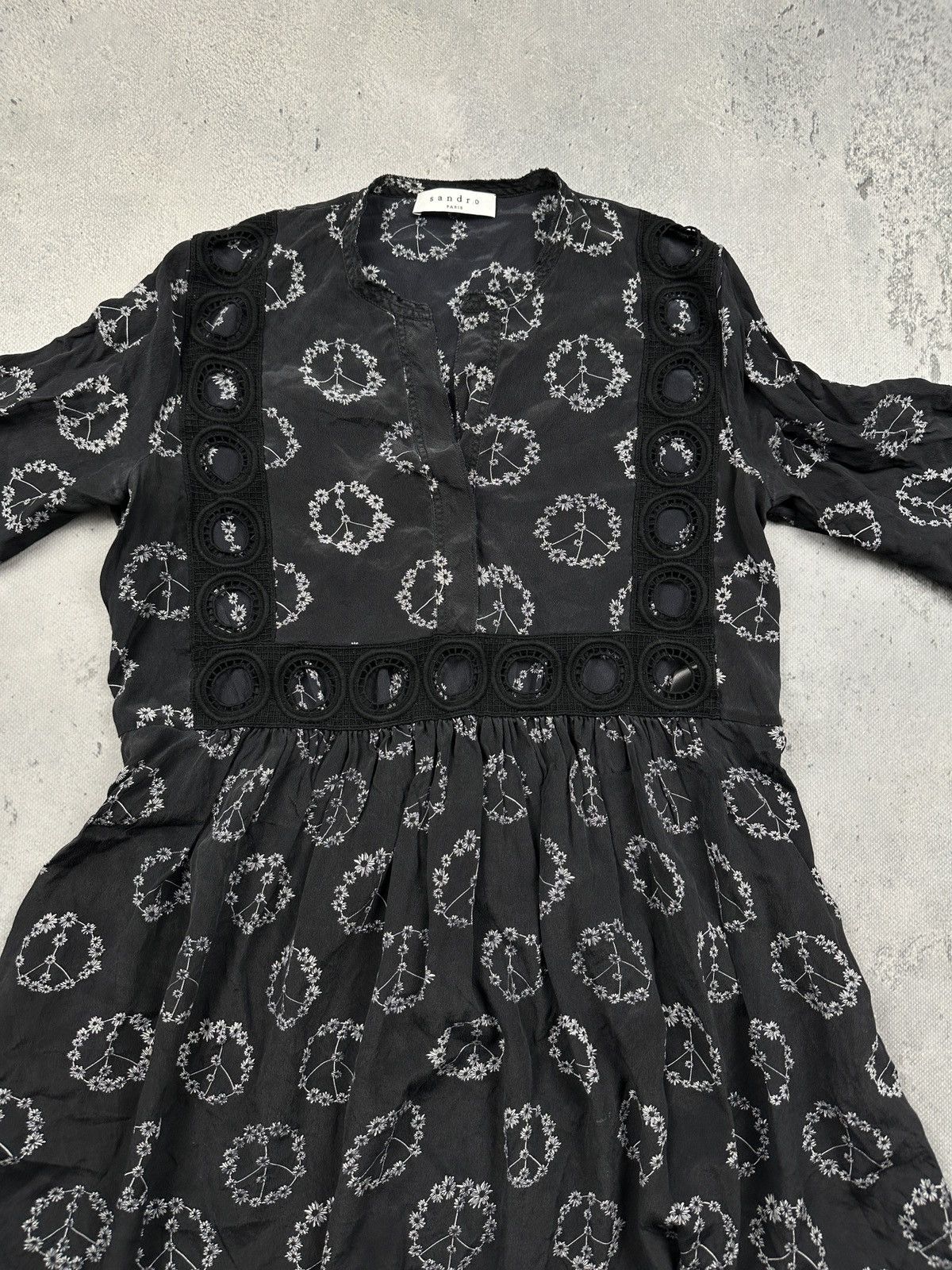 Sandro Sandro Paris Archive Silk Daisy Peace Print Boho Mini Dress Size S / US 4 / IT 40 - 14 Thumbnail