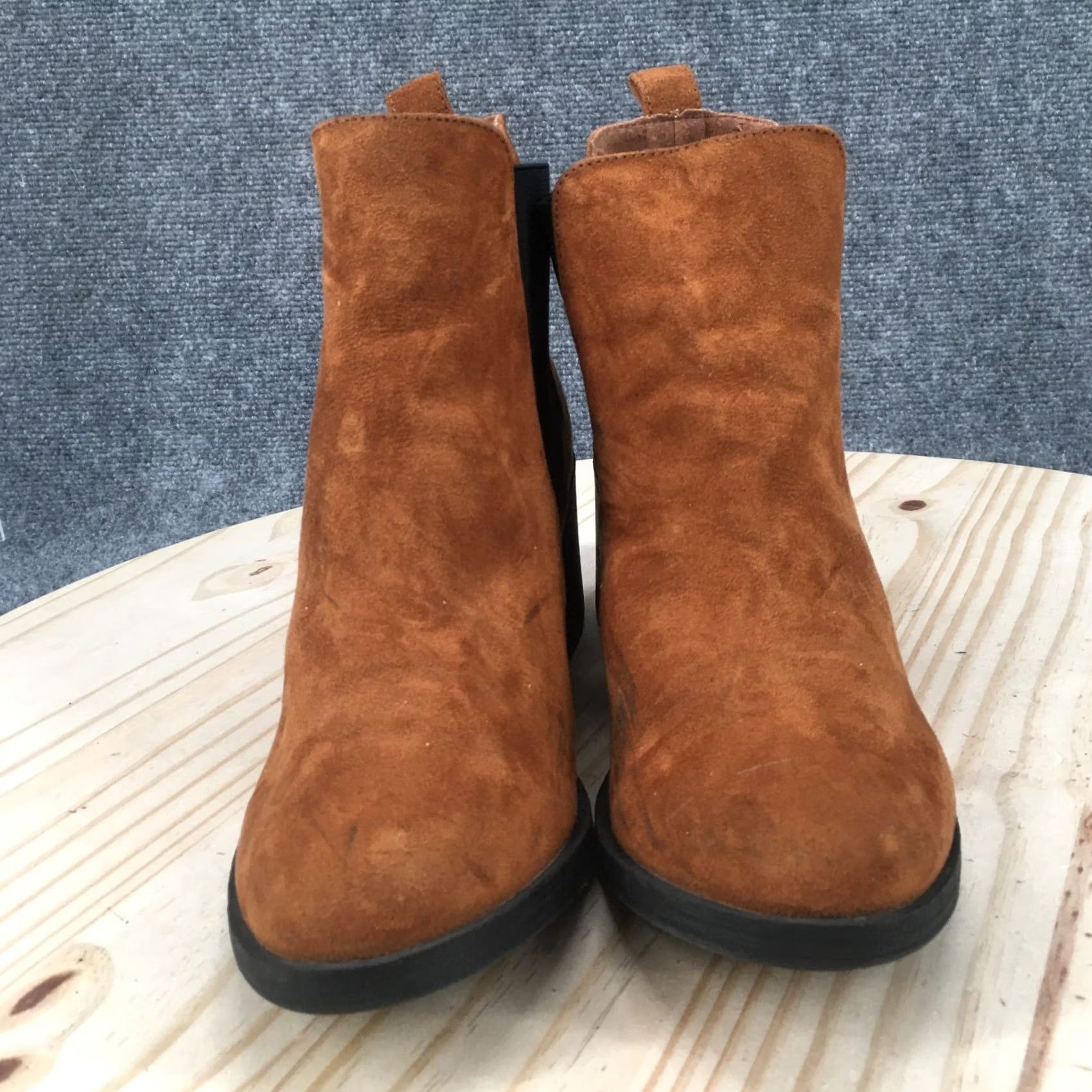 Vintage Divided By H & M Boots Womens 40 Ankle Chelsea Block Heels Orange Fabric Pull On Chelsea Boots Womens Orange Block Heels Size US 9 / IT 39 - 7 Thumbnail