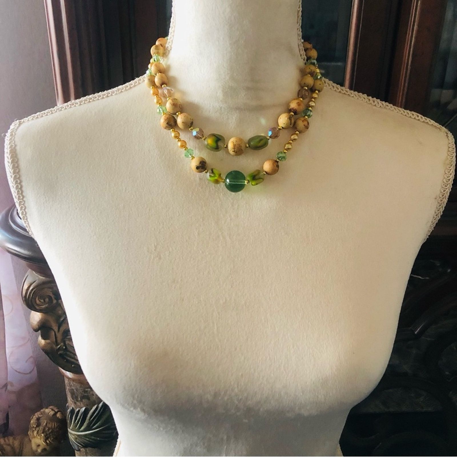 Handmade Handcrafted double strand vintage bead rondelle necklace Size ONE SIZE - 4 Thumbnail