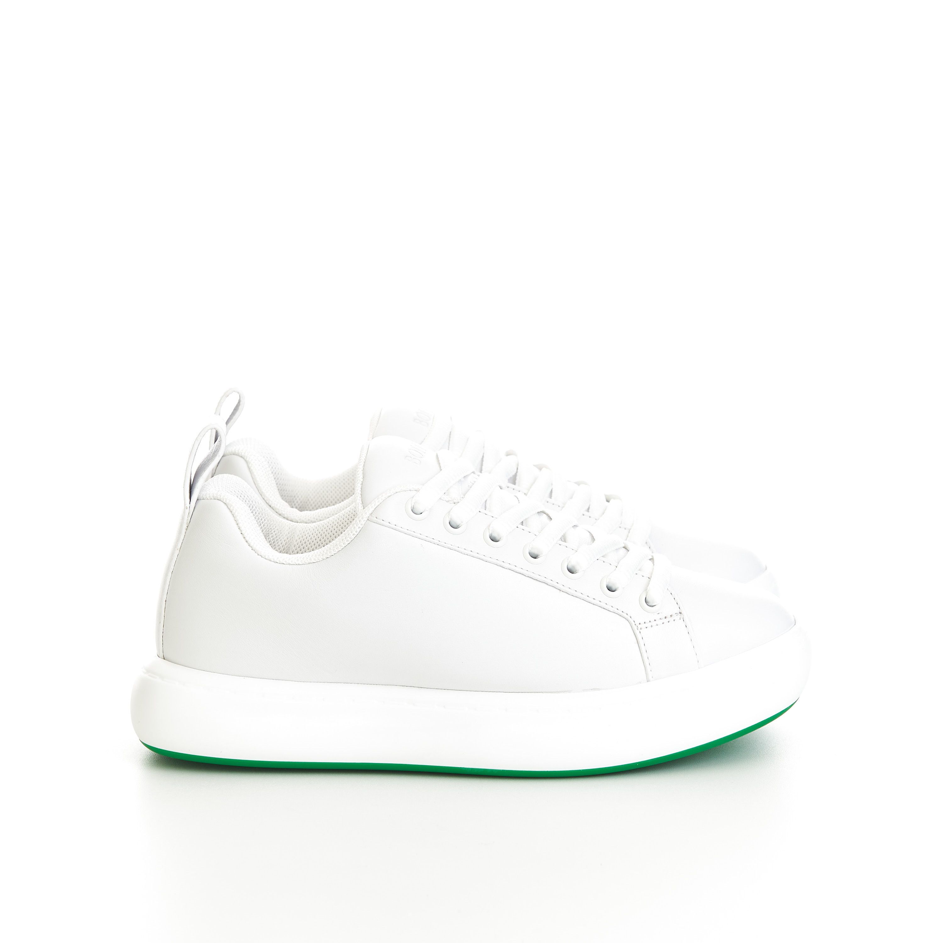 Image of Bottega Veneta Pillow Sneaker In Optic White Leather in Optic White/Parakeet, Women's (Size 6)