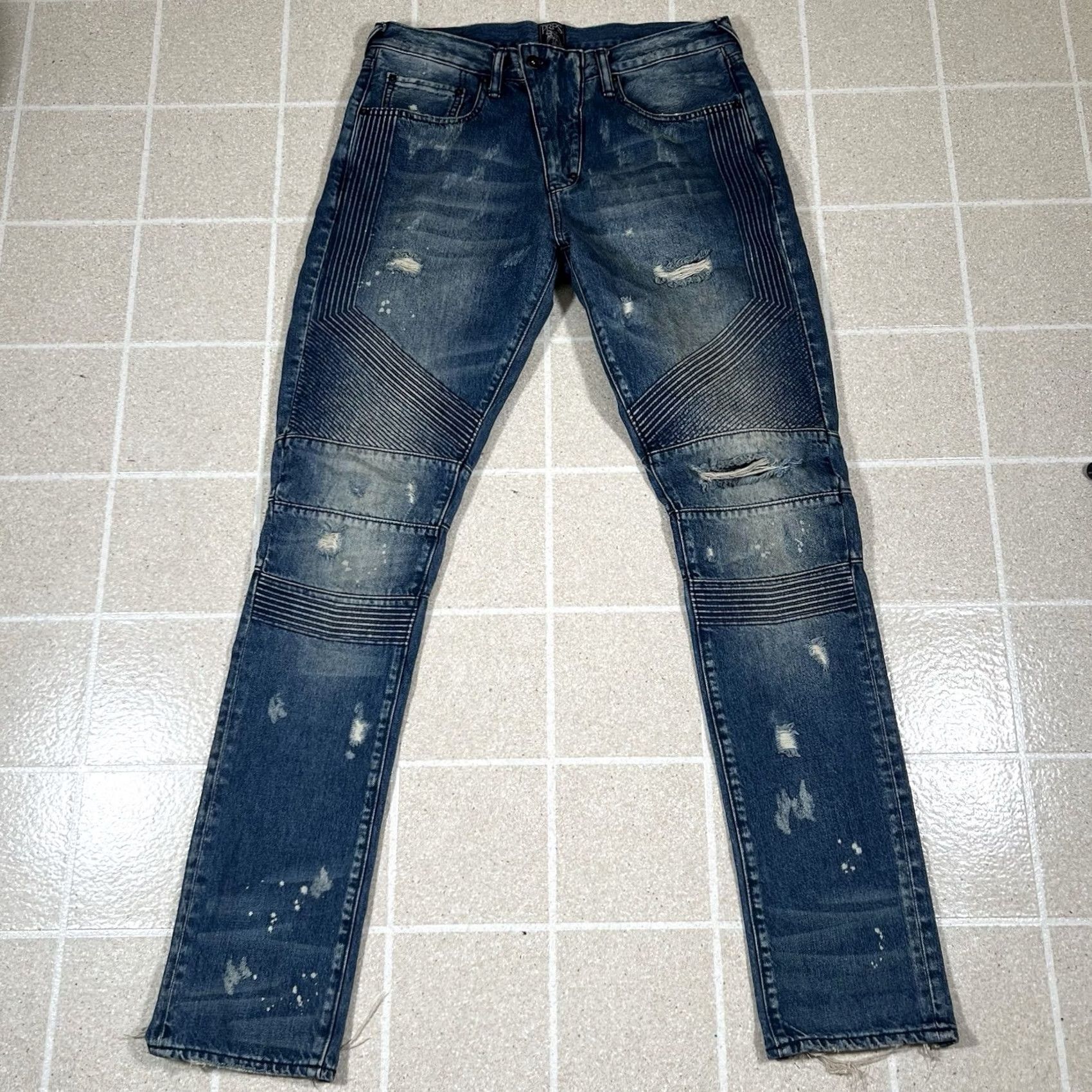 Prps PRPS Jeans Dark Blue Moto Distressed Faded Straight Stretch Denim Mens Sz 32x34 Size US 32 / EU 48 - 2 Thumbnail