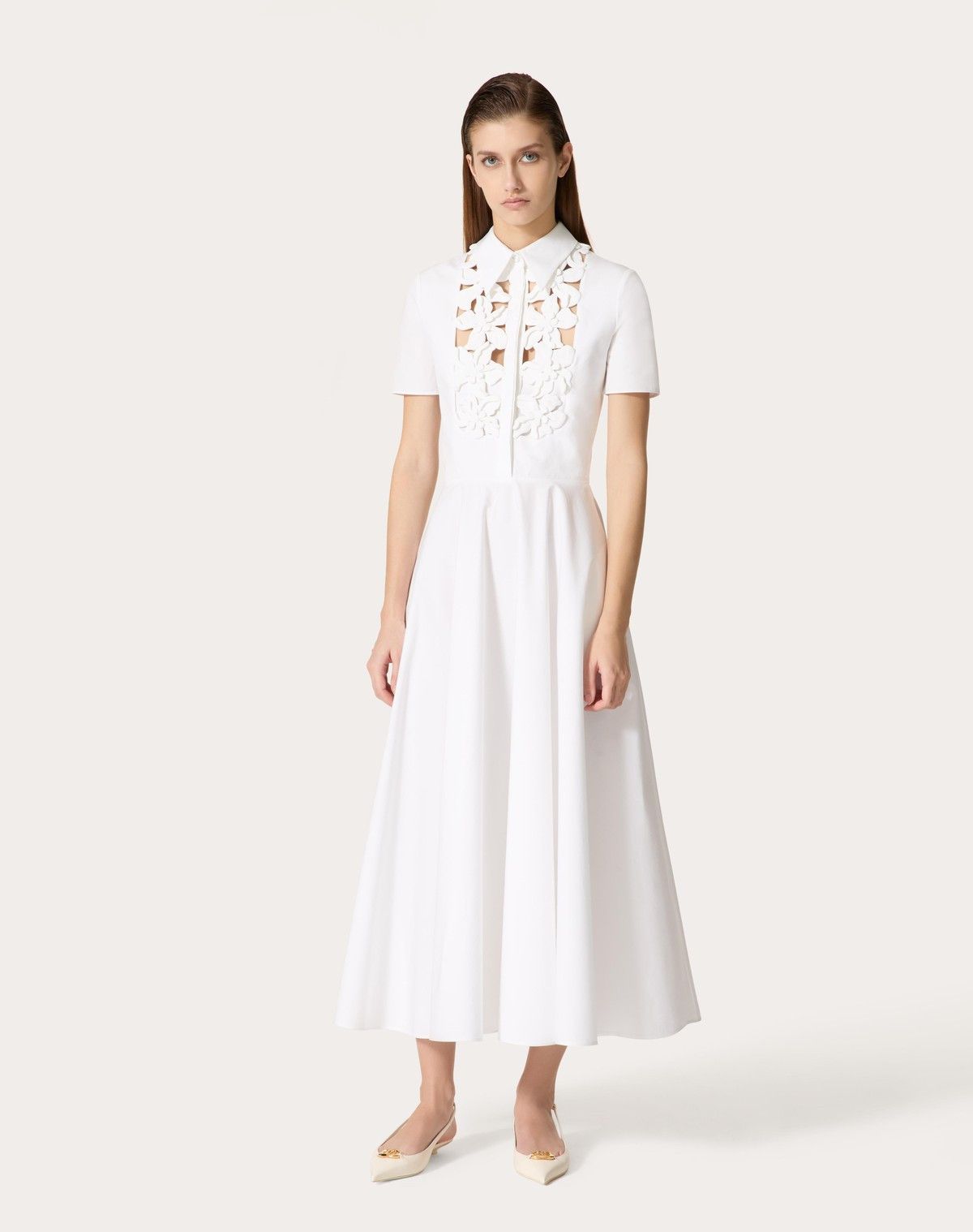 Valentino o1s1wg110525 Embroidered Compact Popline Midi Dress in White Size XS / US 0-2 / IT 36-38 - 4 Thumbnail