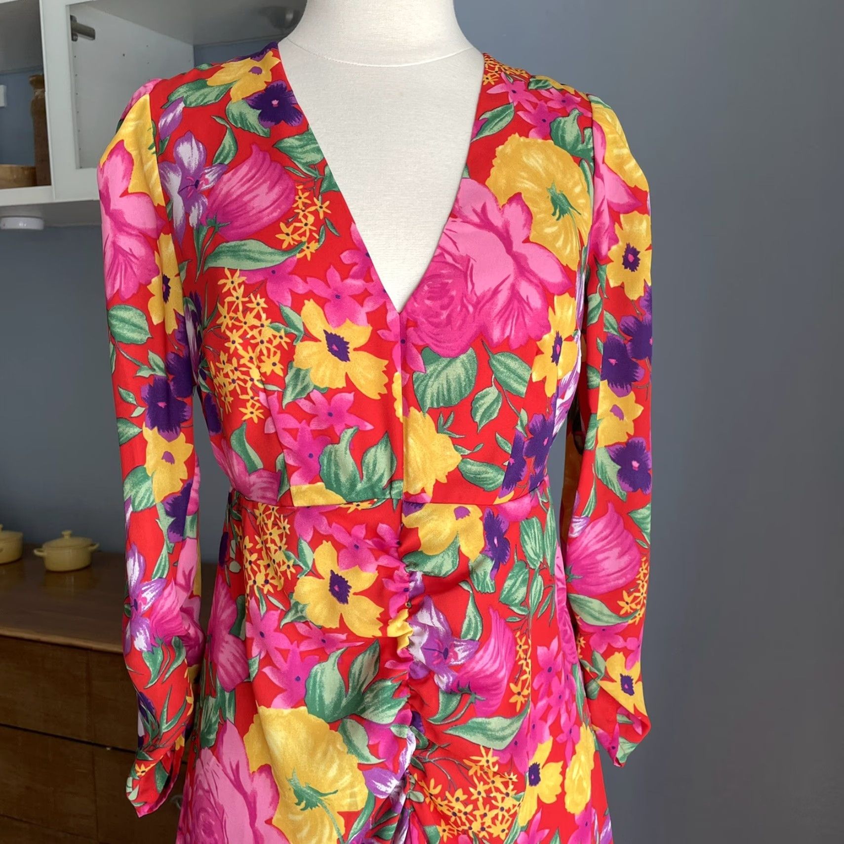 RIXO RIXO For Target Maxi Dress Red Pink Floral Open Back Cascade Ruffle Women Size 2 Size XS / US 0-2 / IT 36-38 - 6 Thumbnail
