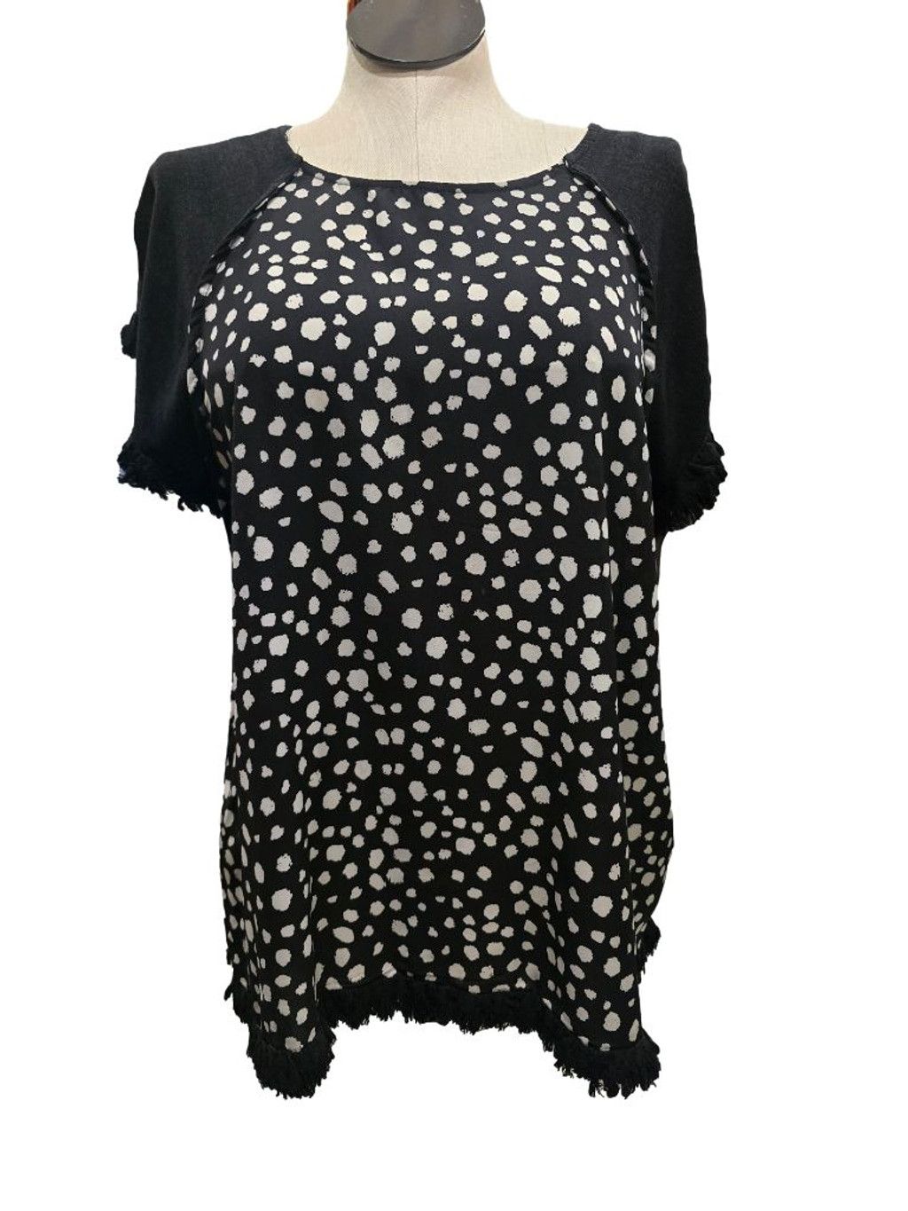 Other Umgee Black & White Polka Dot Tunic Top with Fringe Trim L Size L / US 10 / IT 46 - 1 Thumbnail