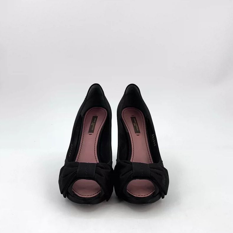Louis Vuitton Louis Vuitton Black Bow Peep Toe Heels-2506 Size US 6 / IT 36 - 3 Thumbnail