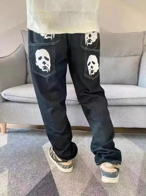 Designer × Japanese Brand jeans with print of head straight loose Size US 32 / EU 48 - 1 Thumbnail