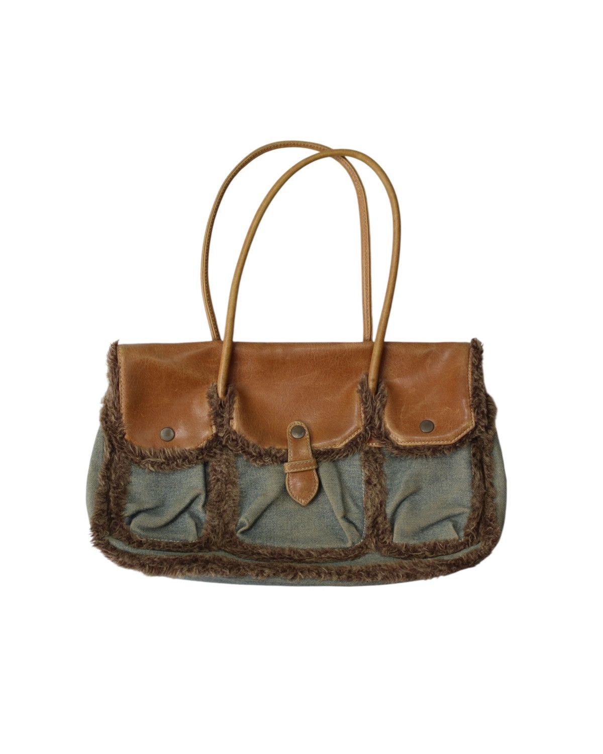 Hysteric Glamour x If Six Was Nine 2000S Japanese Made Fur Leather & Denim Tote Bag in Blue, Women's
