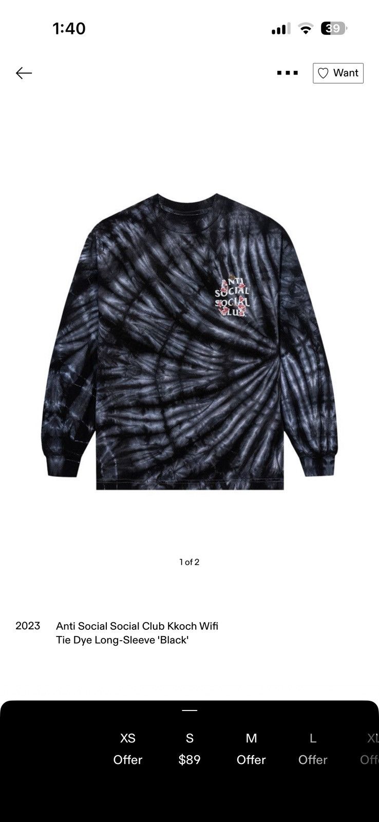 Anti Social Social Club ASSC Kkoch Wifi Tie Die Long-Sleeve Size US M / EU 48-50 / 2 - 6 Thumbnail
