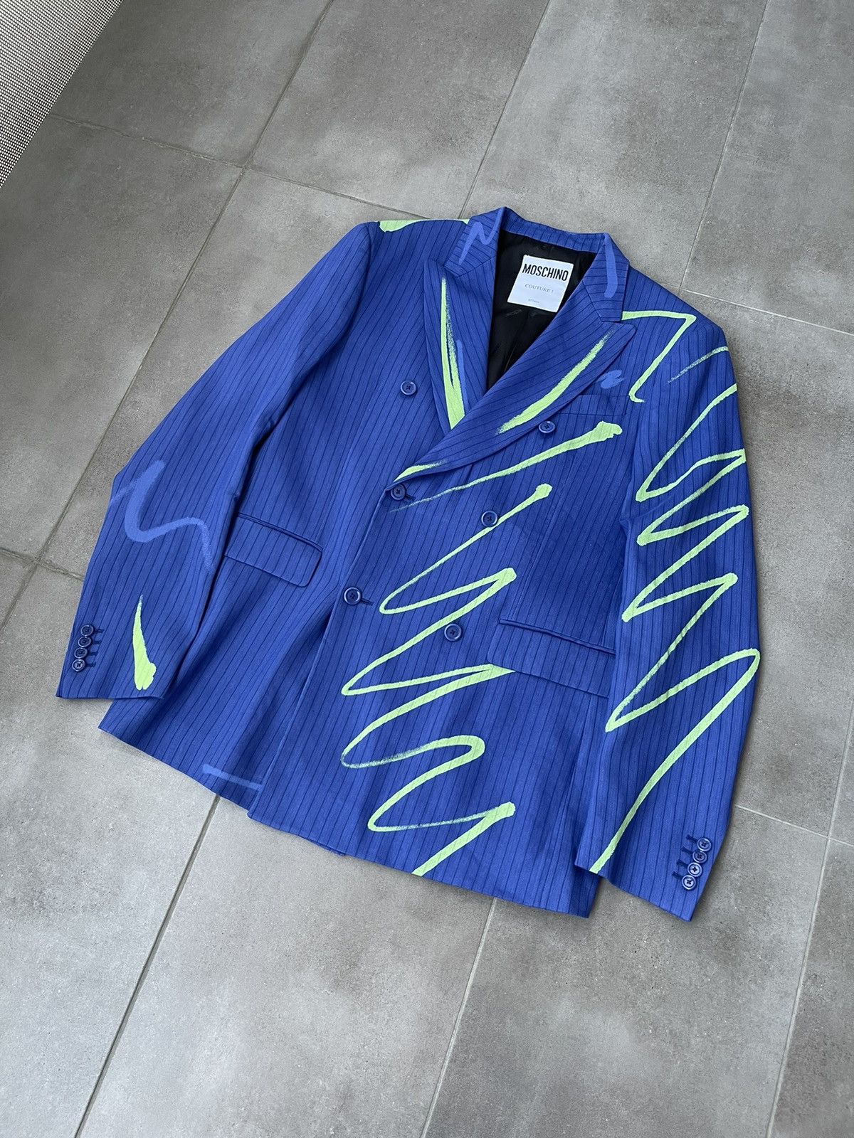 Moschino !DS! AW22 Moschino Graphic Print Double Breasted Blue Blazer Size US M / EU 48-50 / 2 - 6 Thumbnail