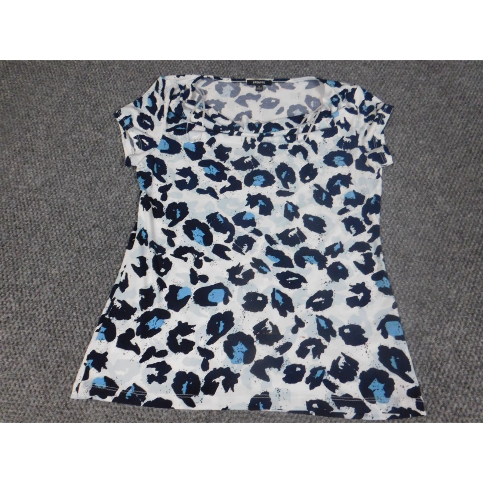 Vintage Premise Womens Blouse S Blue Pullover Short Sleeve Crew Neck Casual Stretch Polyester Blouse, Basic, Geometric, Regular Fit, Down Fabric, No Holes Size S / US 4 / IT 40 - 2 Thumbnail