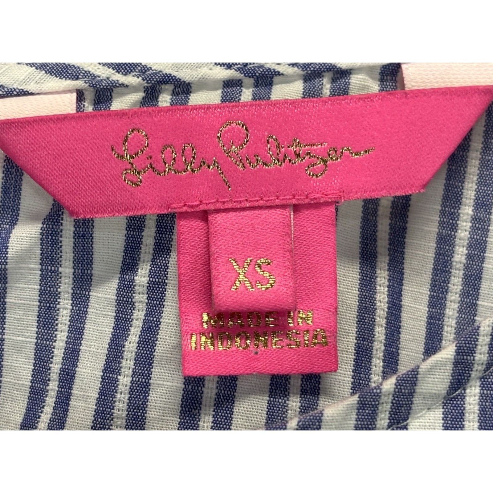 Lilly Pulitzer VINTAGE Lilly Pulitzer Ellis Peplum Top Shirt Womens XS Blue White Striped Lace 100% Cotton Round Neck Sleeveless Casual Party/Cocktail Size XS / US 0-2 / IT 36-38 - 4 Thumbnail