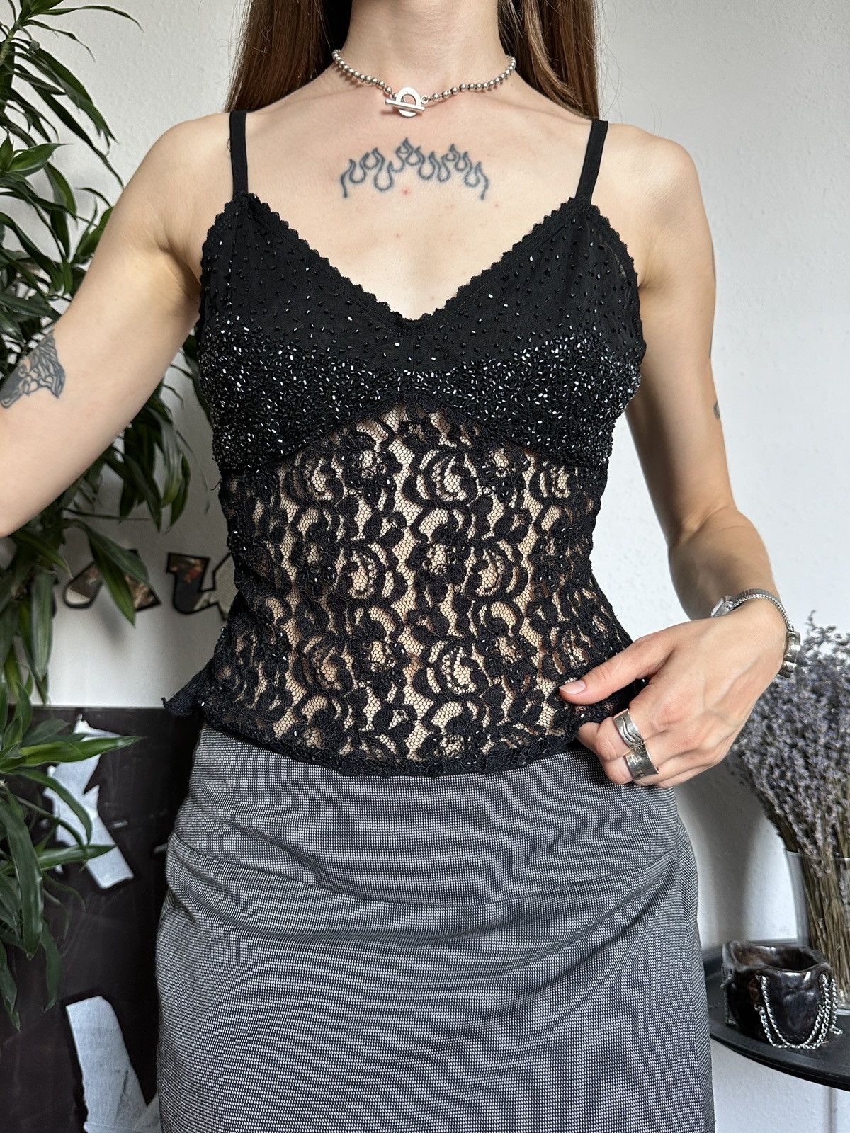 Designer × Vintage Gorgeous Evening Silk Beaded Cami Top Bustier Blouse Size S / US 4 / IT 40 - 1 Thumbnail