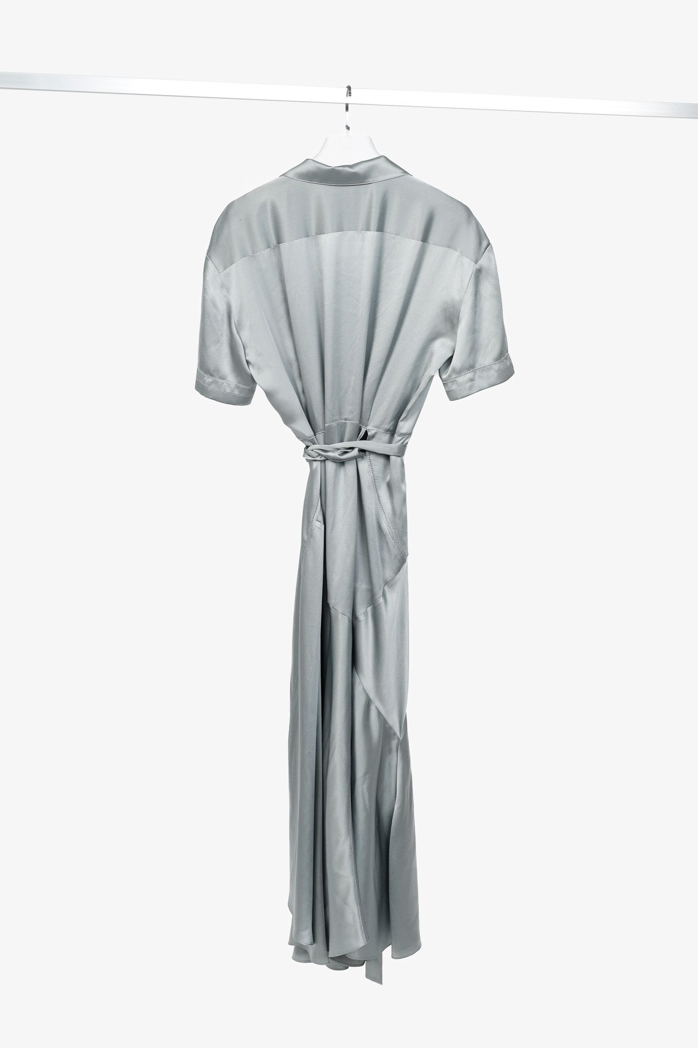 Burberry Burberry Emily Mineral Blue Silk-Satin Tie-Waist Shirt Dress Size S / US 4 / IT 40 - 2 Thumbnail