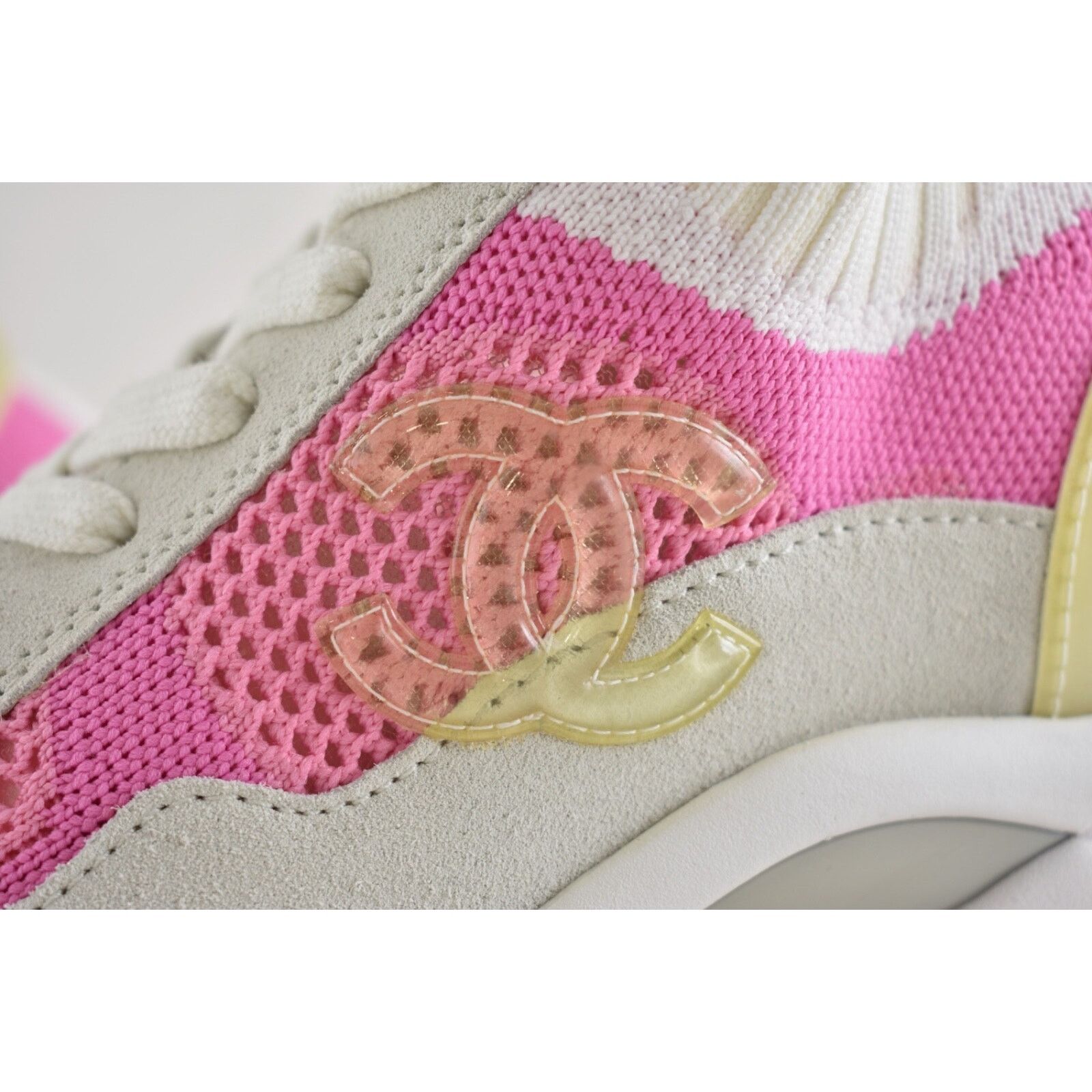 Chanel Chanel 20S White Knit Suede Lace Up Flat Runner Sneaker 37 Size US 7 / IT 37 - 5 Thumbnail