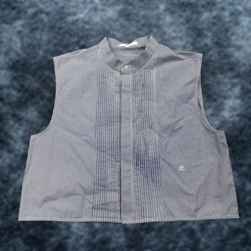 Helmut Lang VINTAGE Helmut Lang Blouse Womens Medium Blue Stripe Cotton Cropped Sleeveless Vest Size M / US 6-8 / IT 42-44 - 1 Thumbnail