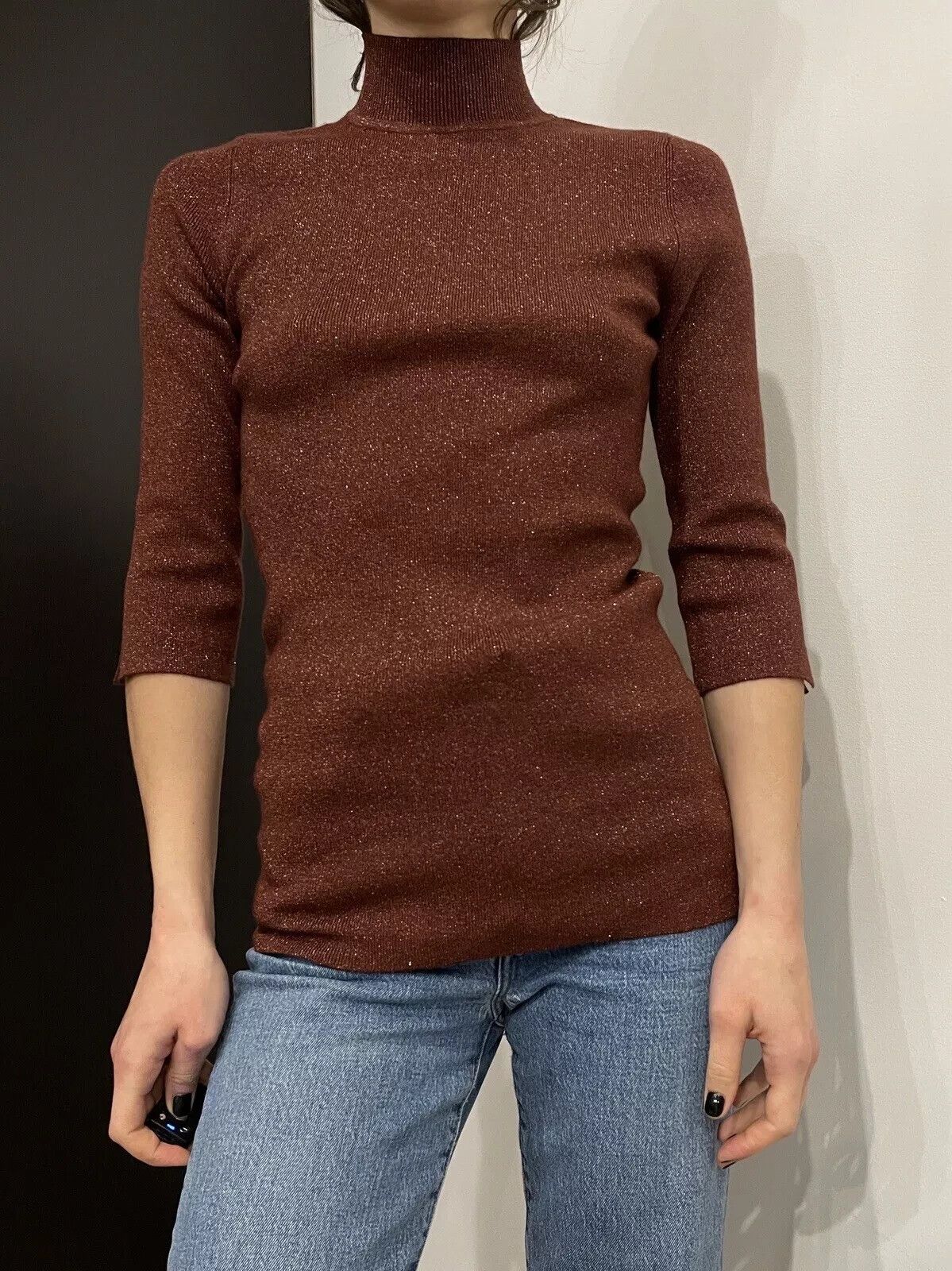 Essentiel Antwerp ESSENTIEL Antwerp Metal Turtle Neck Lurex Women 3/4 Sweater Size S / US 4 / IT 40 - 3 Thumbnail