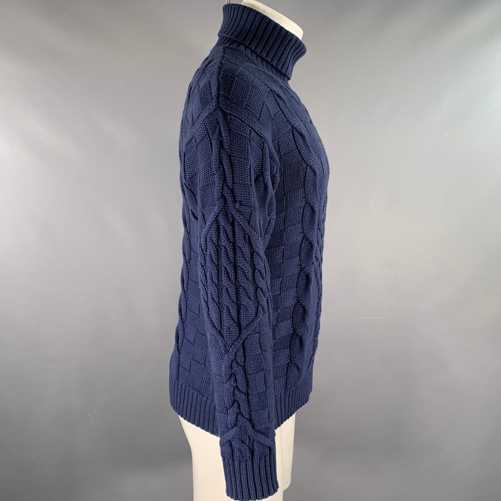 Etro ETRO Size S Navy Cable Knit Wool Blend Turtleneck Sweater Size US S / EU 44-46 / 1 - 3 Thumbnail