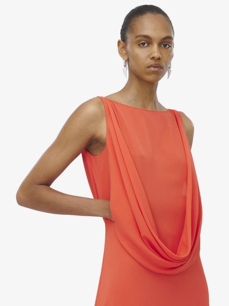 Alexander McQueen o1srvl11e0226 Draped Midi Dress In Coral Size S / US 4 / IT 40 - 5 Thumbnail