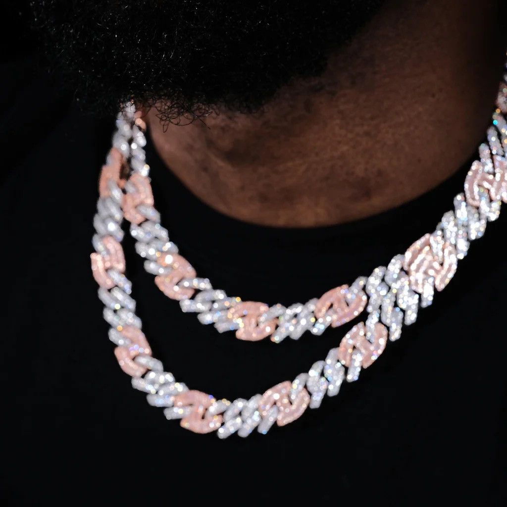 Designer Iced Prong Link Choker (12mm) – White & Pink Size ONE SIZE - 7 Thumbnail