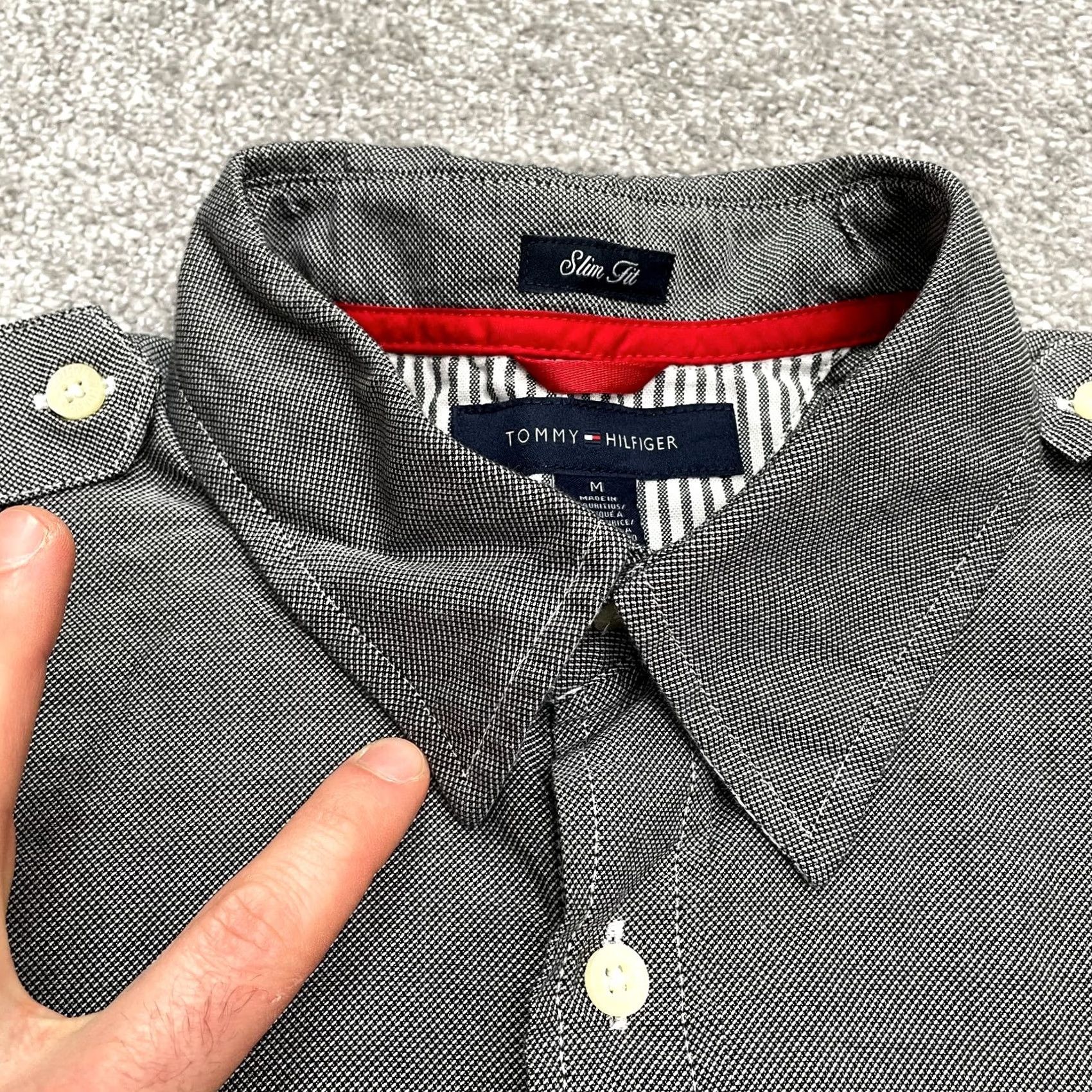 Tommy Hilfiger Tommy Hilfiger Slim Fit Shirt Mens M Dark Gray Short Sleeve Cotton Casual Shirt Size US M / EU 48-50 / 2 - 4 Thumbnail