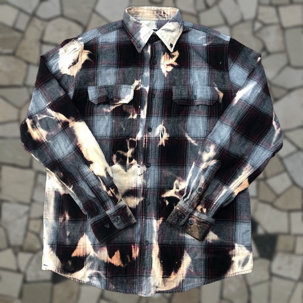 Faded Glory Faded Glory Flannel Biker Skeleton Tie Dye Acid Wash Plaid Shirt Mens S Brown Size US S / EU 44-46 / 1 - 1 Thumbnail