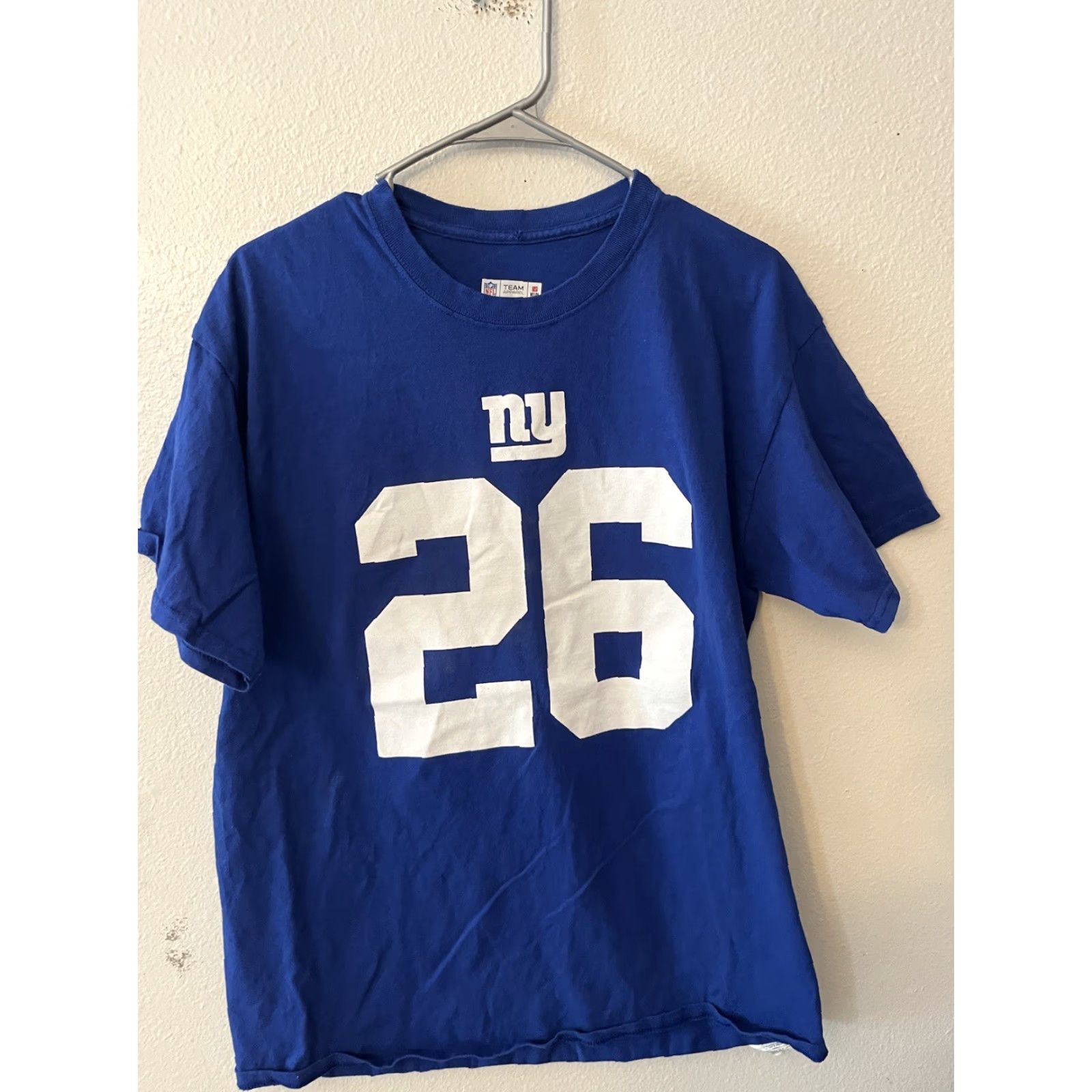NFL Saquon Barkley Team Apparel T-Shirt NY Giants Blue Short Sleeve Mens Large Sports Cotton Shirt Size US L / EU 52-54 / 3 - 2 Thumbnail