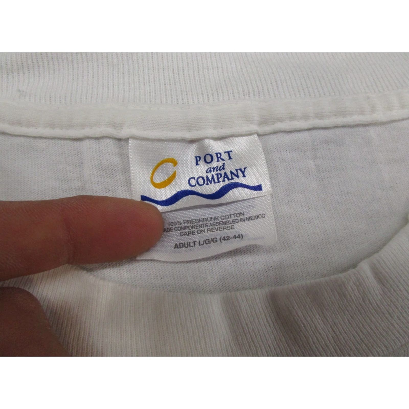 Vintage VINTAGE Port and Company Shirt Mens 90s White Cotton Graphic Logo Crew Neck Short Sleeve Size L Size US L / EU 52-54 / 3 - 3 Thumbnail