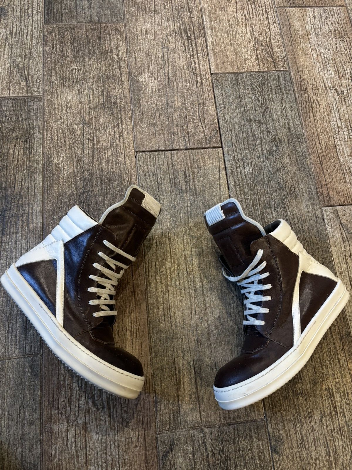 Rick Owens Brown and Milk Geobasket Sneakers Size US 9 / EU 42 - 2 Thumbnail