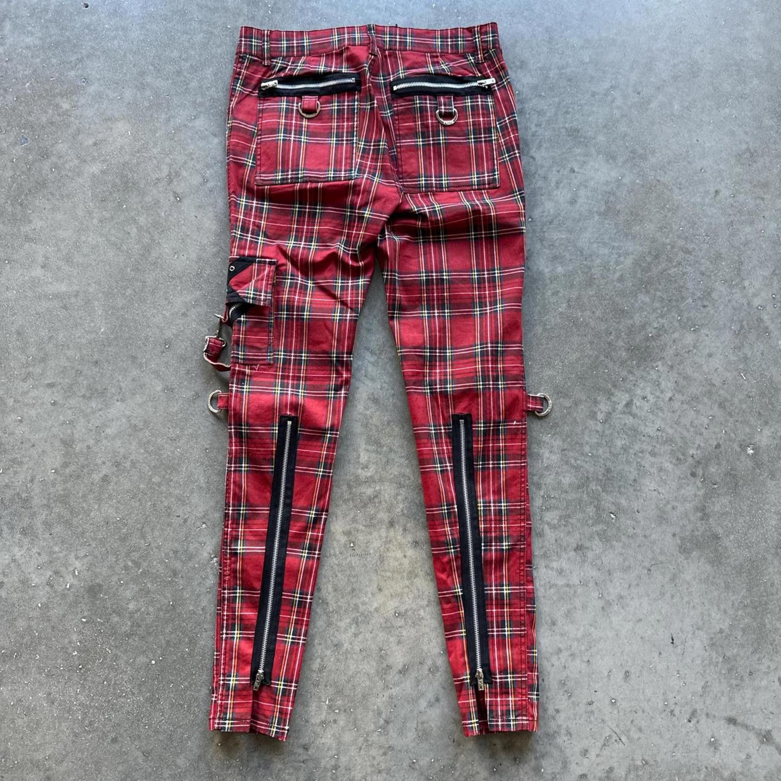 Tripp NYC Tripp NYC Red Plaid Cargo Pants With Zippers And Grommets Size US 32 / EU 48 - 2 Thumbnail