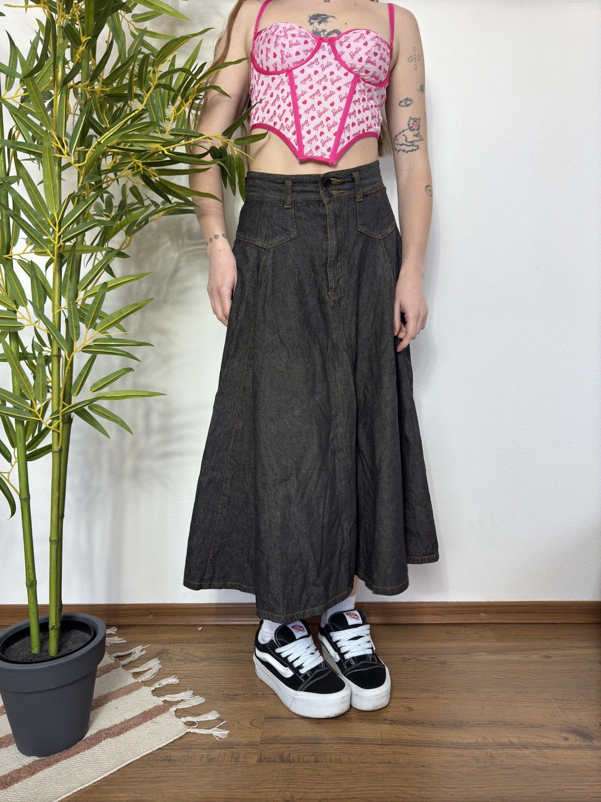 Japanese Brand VINTAGE 2000s MAXI WASHED JAPANESE SUN DENIM SKIRT Size 26" / US 2 / IT 38 - 6 Thumbnail