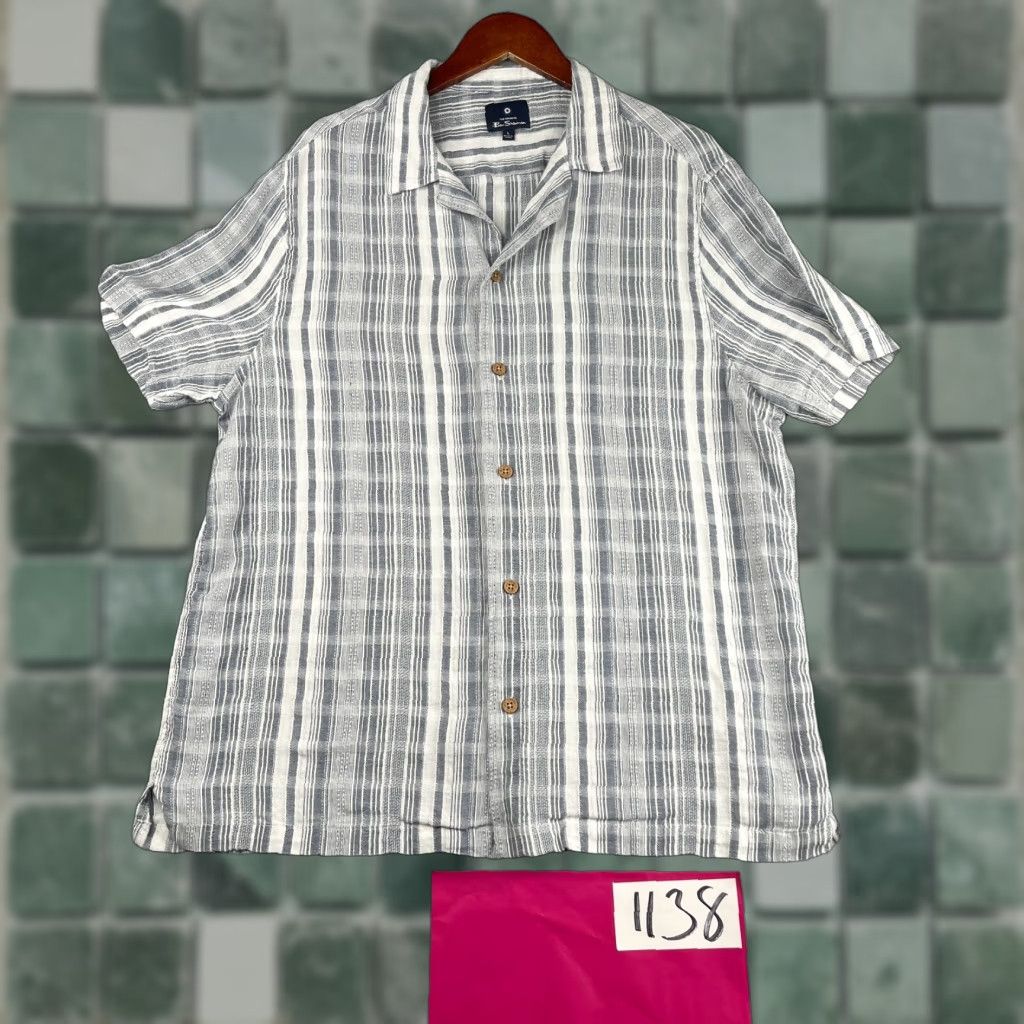 Ben Sherman Ben Sherman BoHo Style Shirt L White Navy Striped Button Up Short Sleeve Casual Men’s Regular Cotton Woven Button-Up Vintage No Size US L / EU 52-54 / 3 - 1 Thumbnail