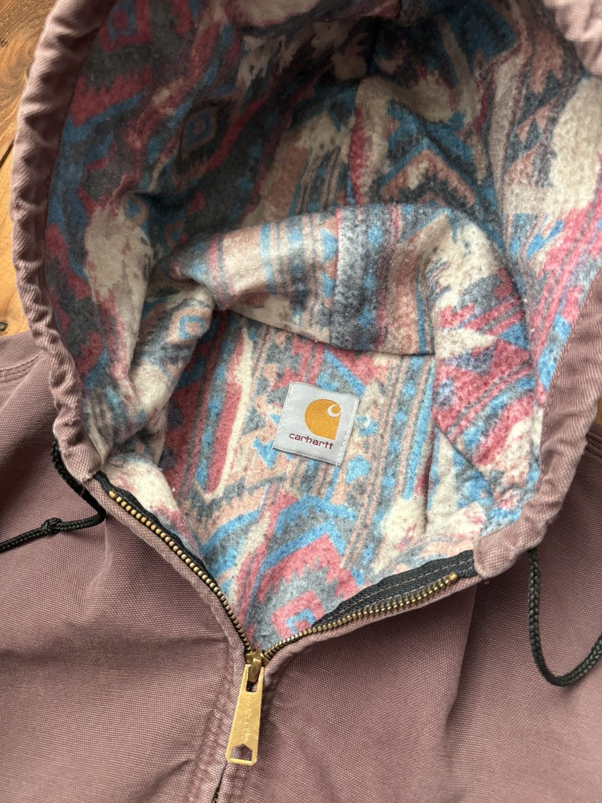 Carhartt Vintage 90s Carhartt USA Faded Red Aztec Lined Hooded Jacket Size US L / EU 52-54 / 3 - 5 Thumbnail