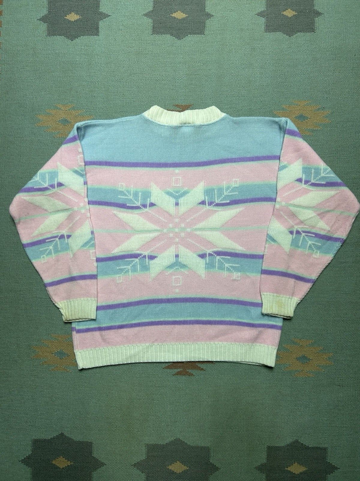 Vintage 80s acrylic knit sweater pastel snowflake rose fairy kei L Size L / US 10 / IT 46 - 8 Thumbnail