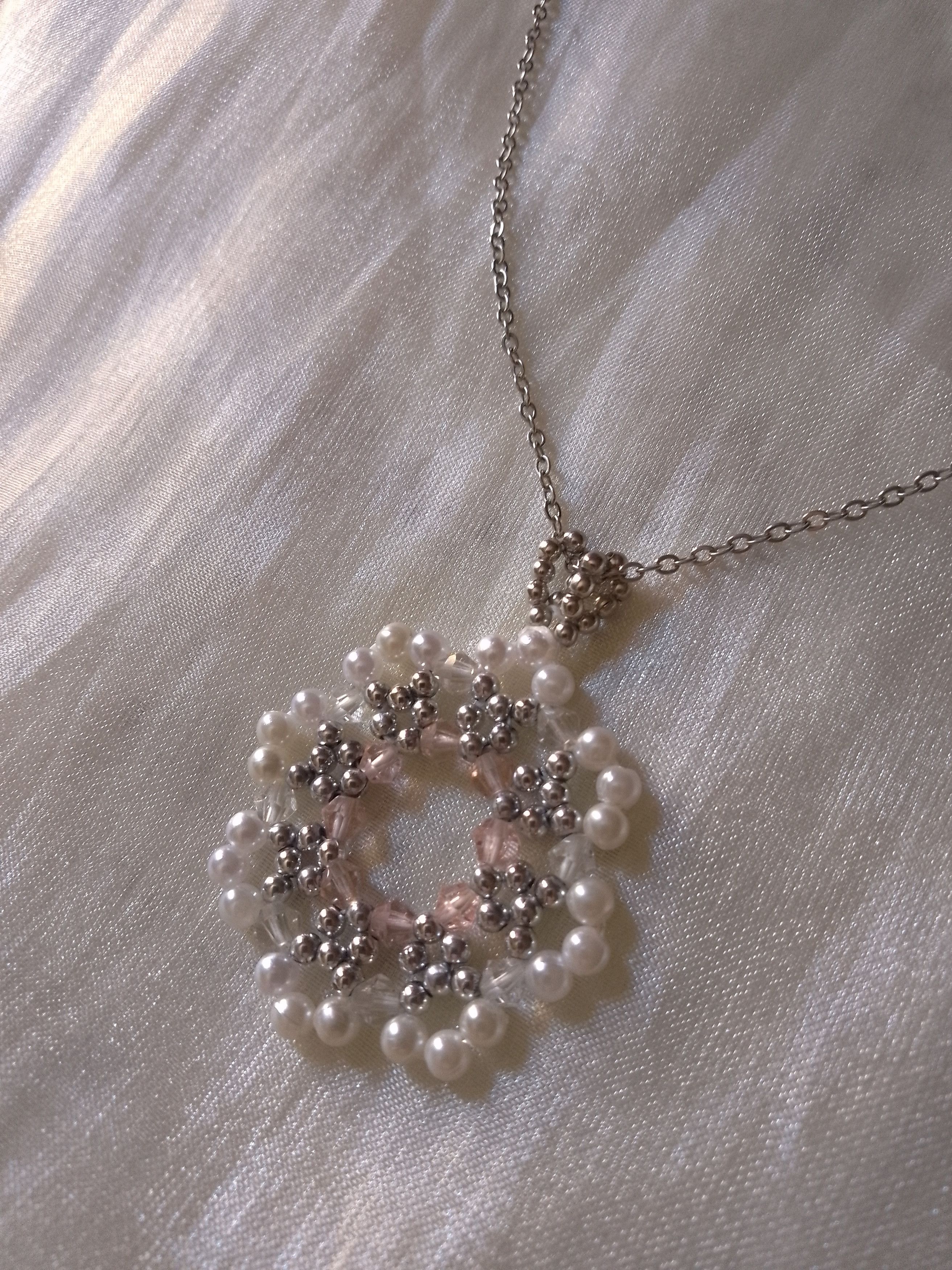 Handmade Necklace Beaded Flower Pendant Earrings Crystal Pearls Size ONE SIZE - 6 Thumbnail