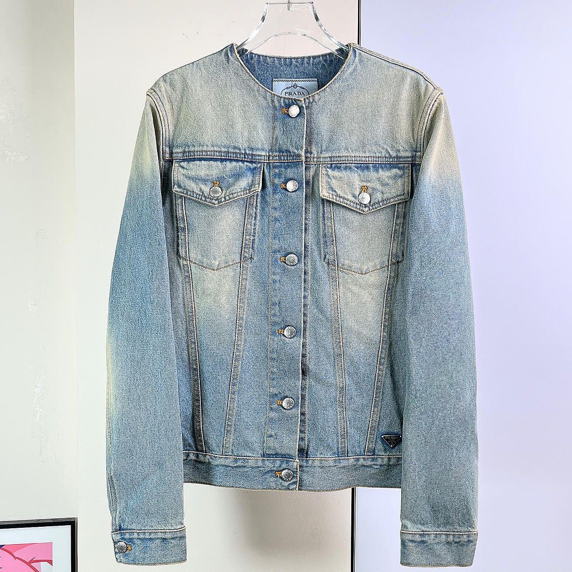 Prada Prada Collarless Denim Jacket Size S Size S / US 4 / IT 40 - 1 Thumbnail