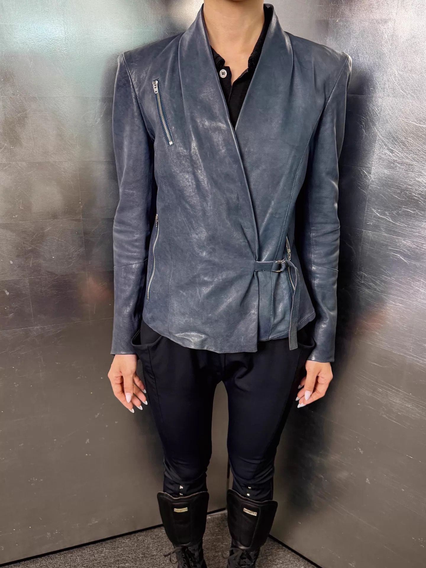 Helmut Lang Helmut Lang Graphite Blue Industrial Leather Jacket S Size S / US 4 / IT 40 - 6 Thumbnail