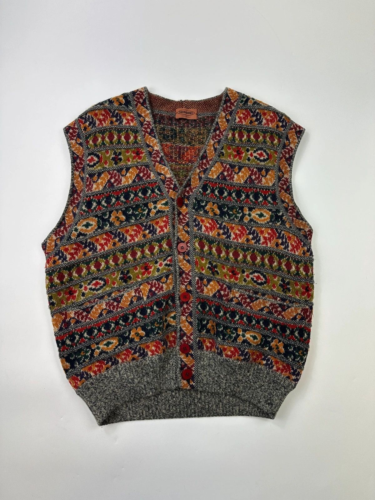 Missoni Missoni 90s Multicolor Jacquard Wool Mohair Cardigan Vest Size US L / EU 52-54 / 3 - 1 Thumbnail